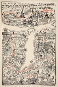 Et inciterende kort over den grumme Amazonas, illustration fra "Just So Stories for Little Children" af Rudyard Kipling, udgivet af Rudyard Kipling. London, 1951